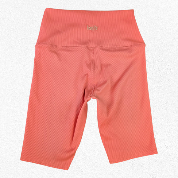 Levi's Coral Orange Ribbed High Rise Bike Shorts Stretchy Activewear Size Medium - Picture 9 of 9